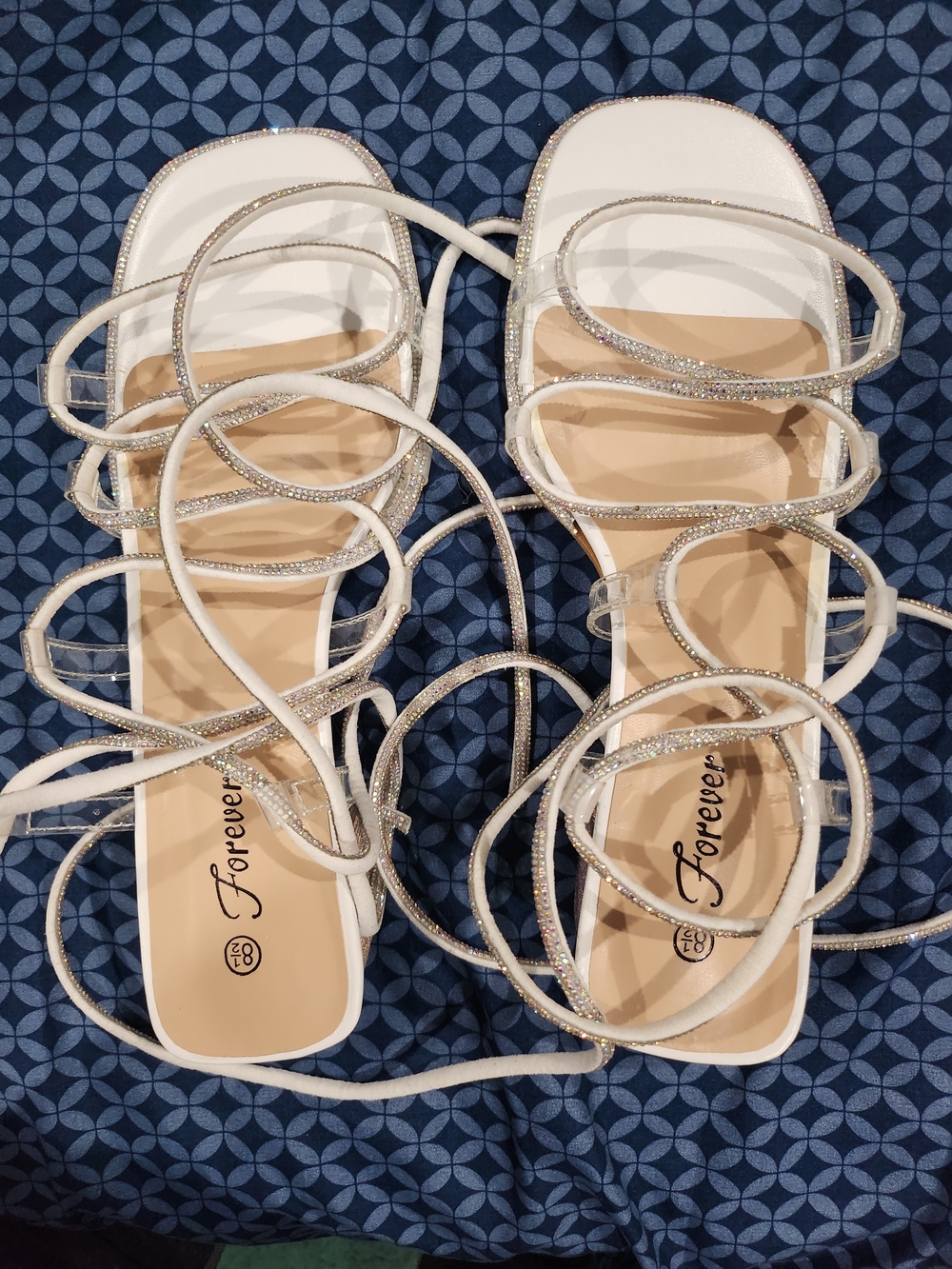 530. NIB White Rhinestone Strappy Sandals with Ankle Wrap - Unbranded